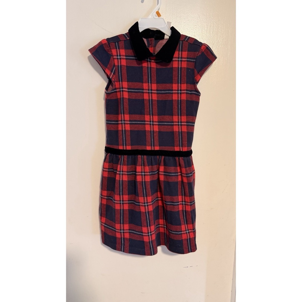 Janie and Jack Girls Plaid Fit & Flare Collared Knee Length Dress Cotton Size 7